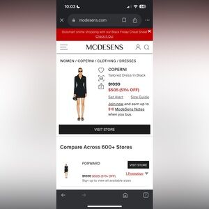 NWT- Coperni Tailored Dress in Black